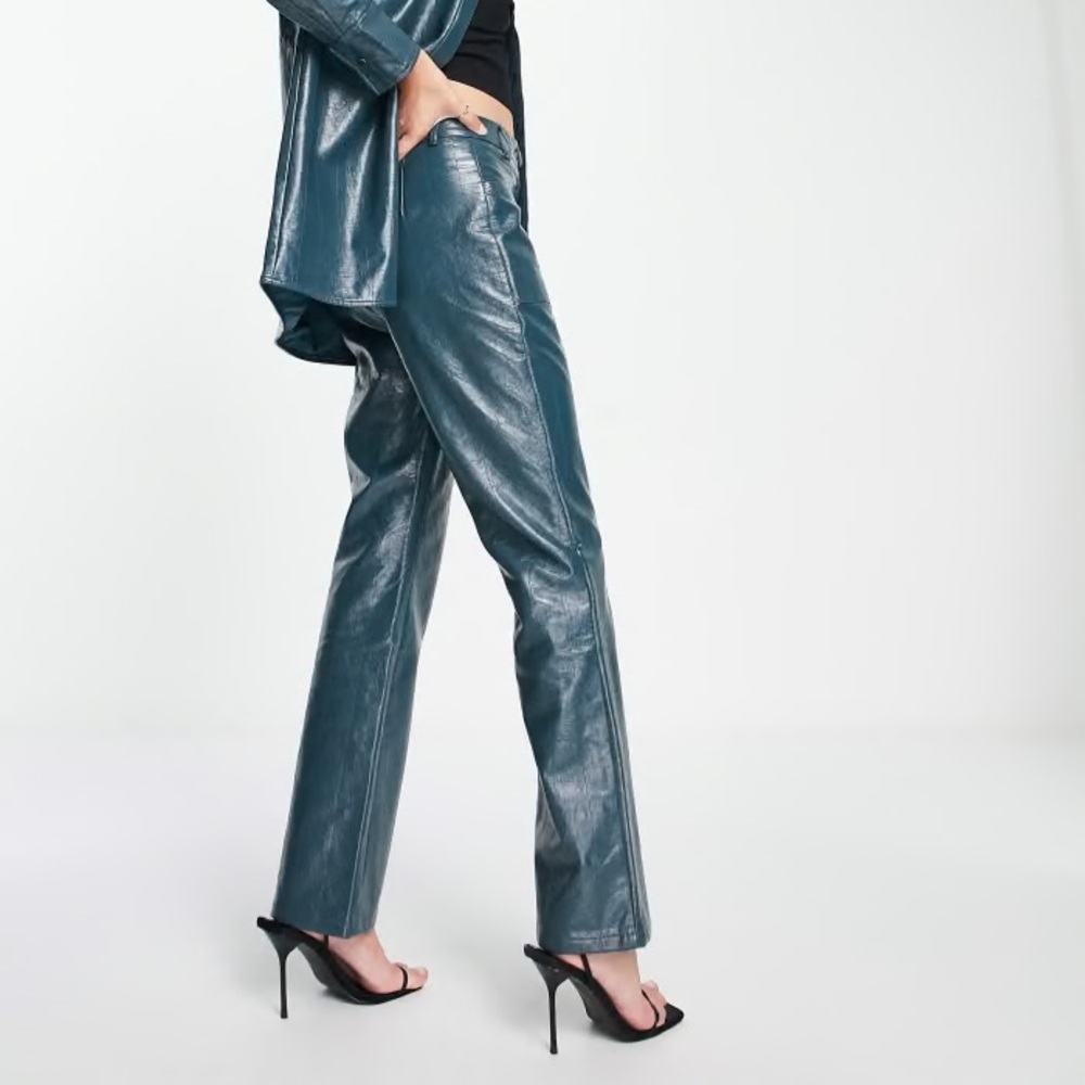 4th & Reckless straight leg leather co ord in teal